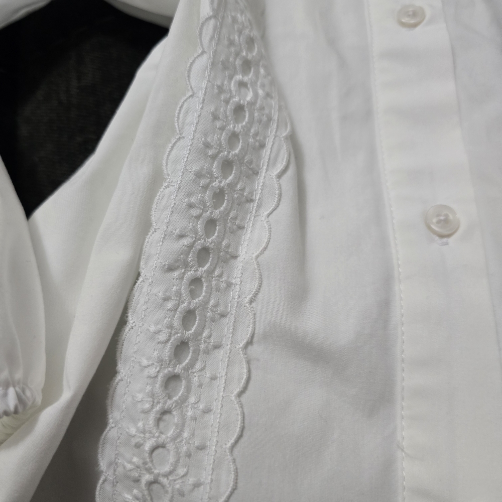 ZARA White Eyelet Lace Collar Button-Up Blouse - Picture 6 of 12
